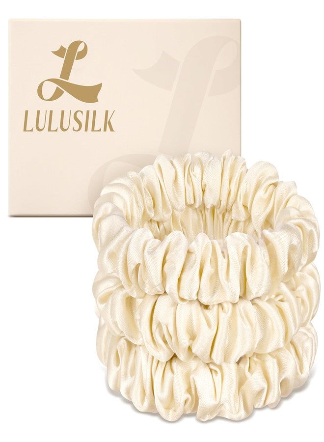 LULUSILK Small Silk Hair Ties No Damage, 100% Real Mulberry Silk, Skinny Scrunchies Ponytail Holders for Thin Fine Hair, Ivory, Pack of 3 - Image 1